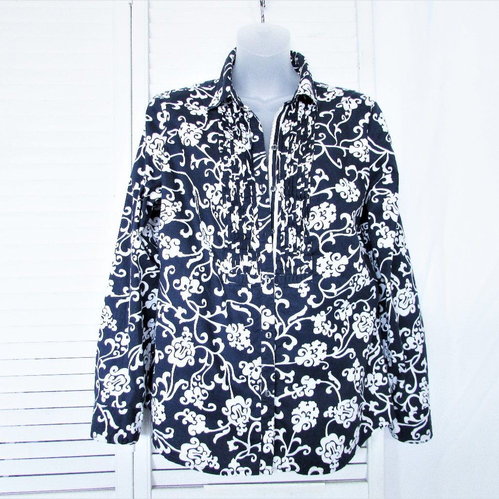 Jones Ny Navy White Tuxedo Button Down Shirt 10 - image 2